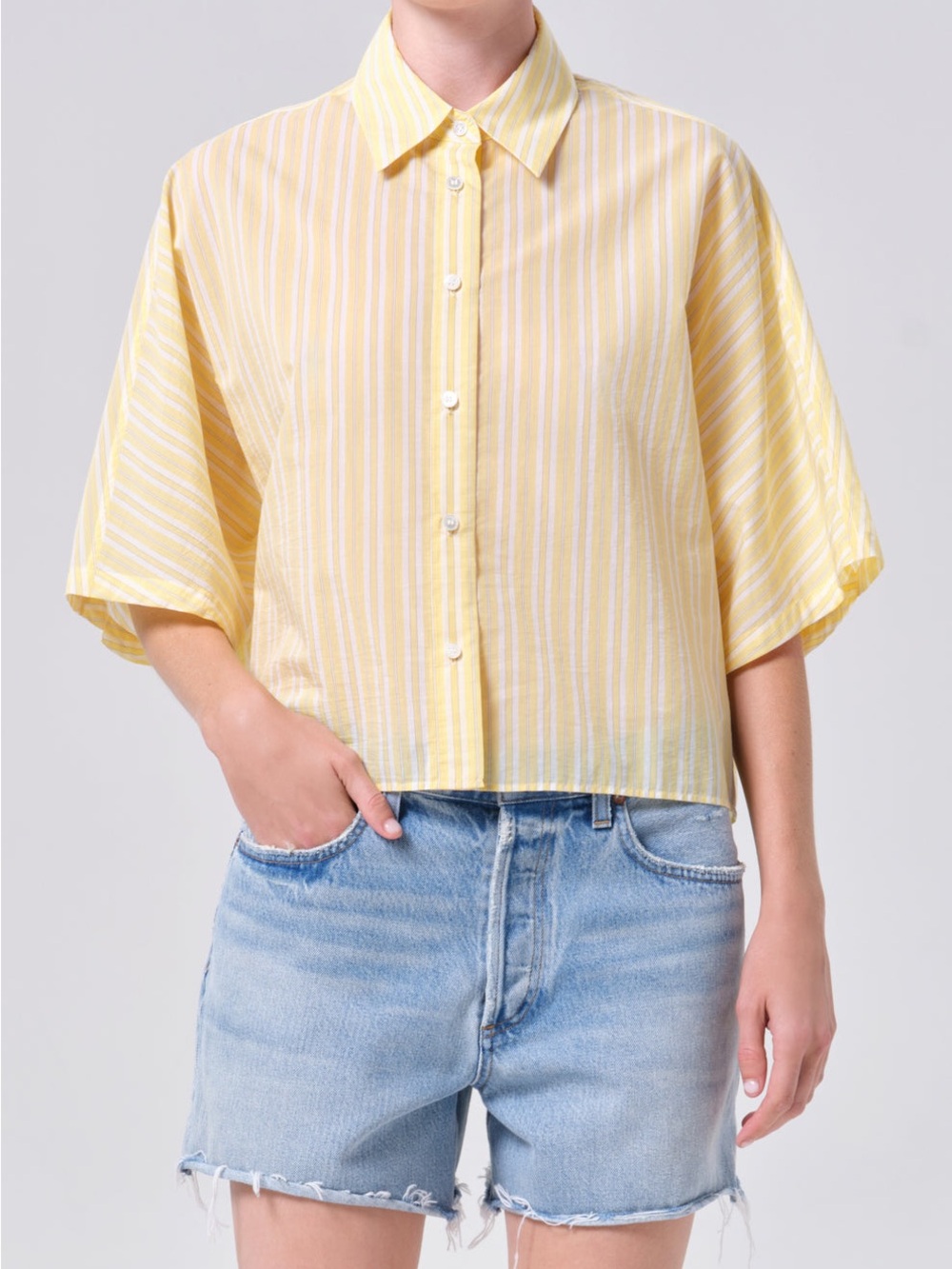 Agolde Merrin Shirt Wirrel Stripe Lemon Drop